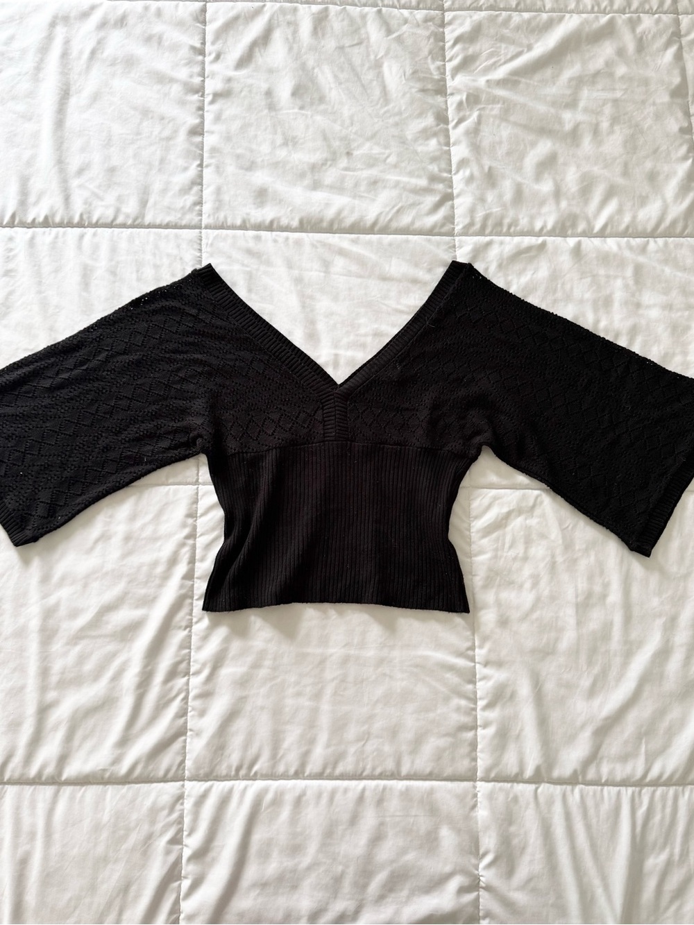 Suzy black knit wide sleeve blouse